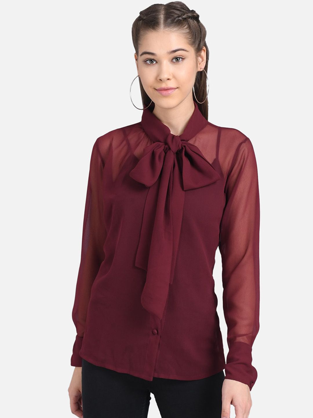 Kotty Women Maroon Solid Pure Cotton Top