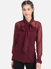 Kotty Women Maroon Solid Pure Cotton Top