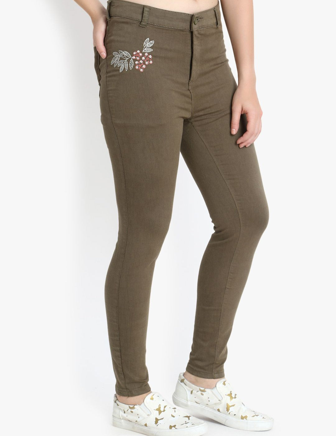 Kotty Women Olive Green Skinny Fit High-Rise Clean Look Jeans