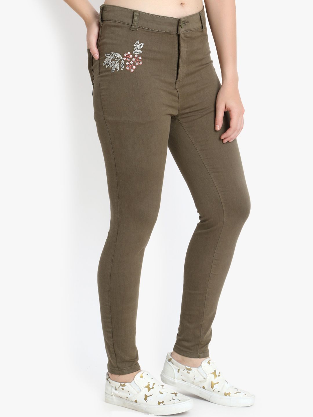 Kotty Women Olive Green Skinny Fit High-Rise Clean Look Jeans