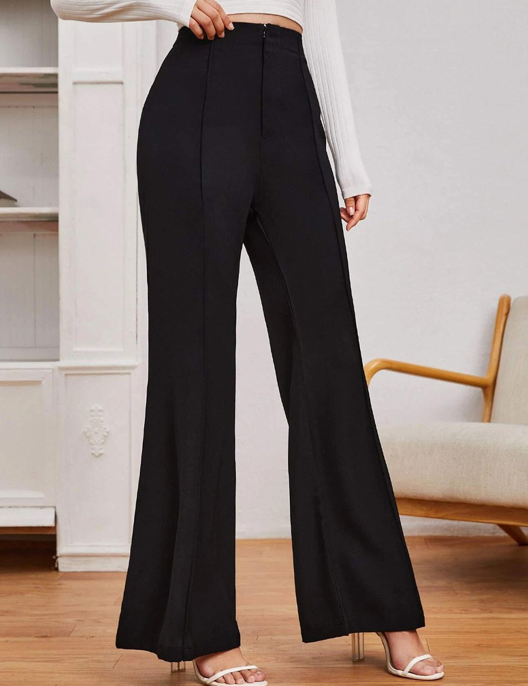 KOTTY BIZwear Women Relaxed Flared High-Rise Easy Wash Bootcut Trousers