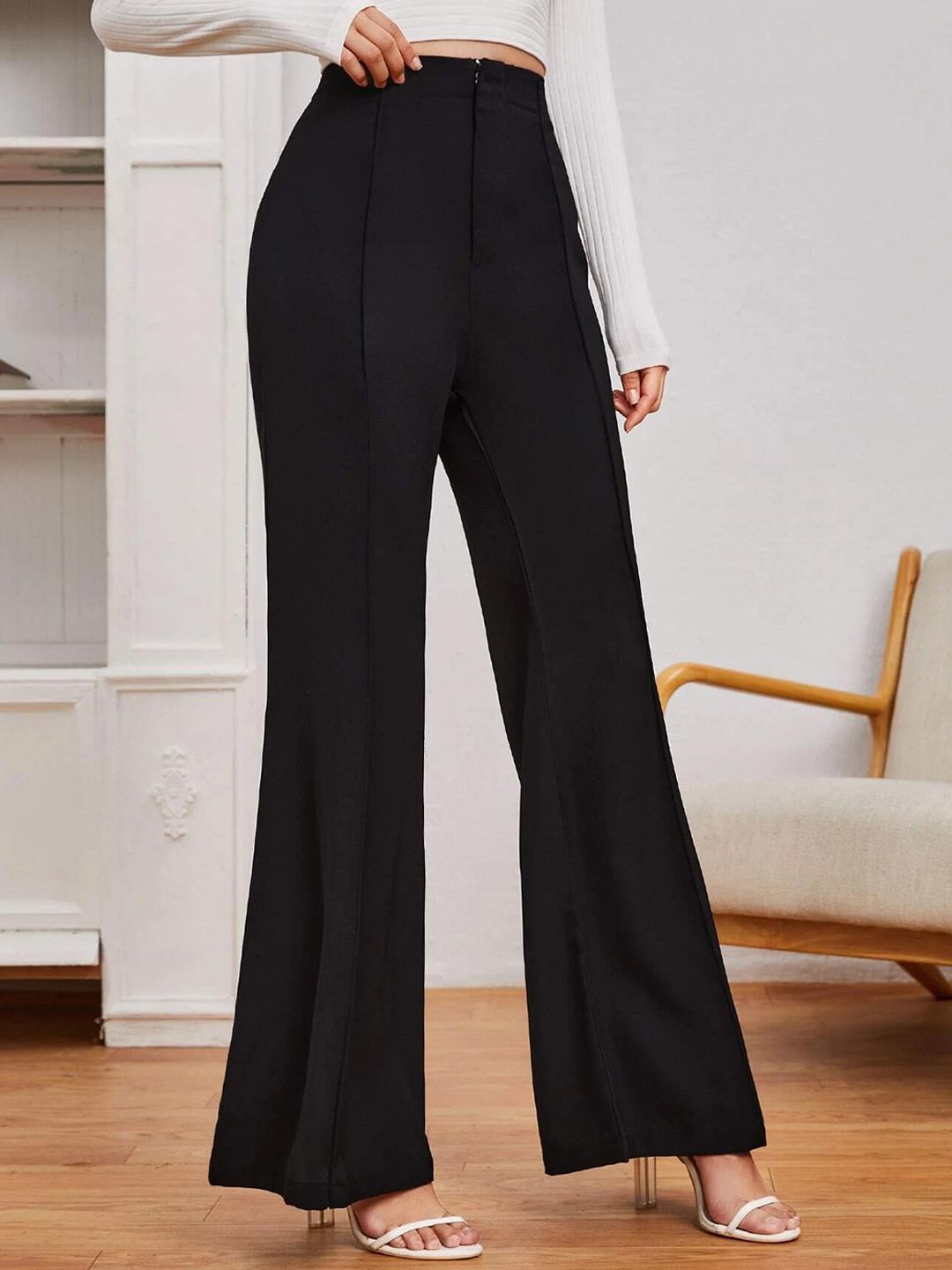 KOTTY BIZwear Women Relaxed Flared High-Rise Easy Wash Bootcut Trousers