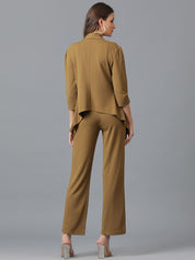 KOTTY BIZwear Brown Shawl Neck Coat With Trousers