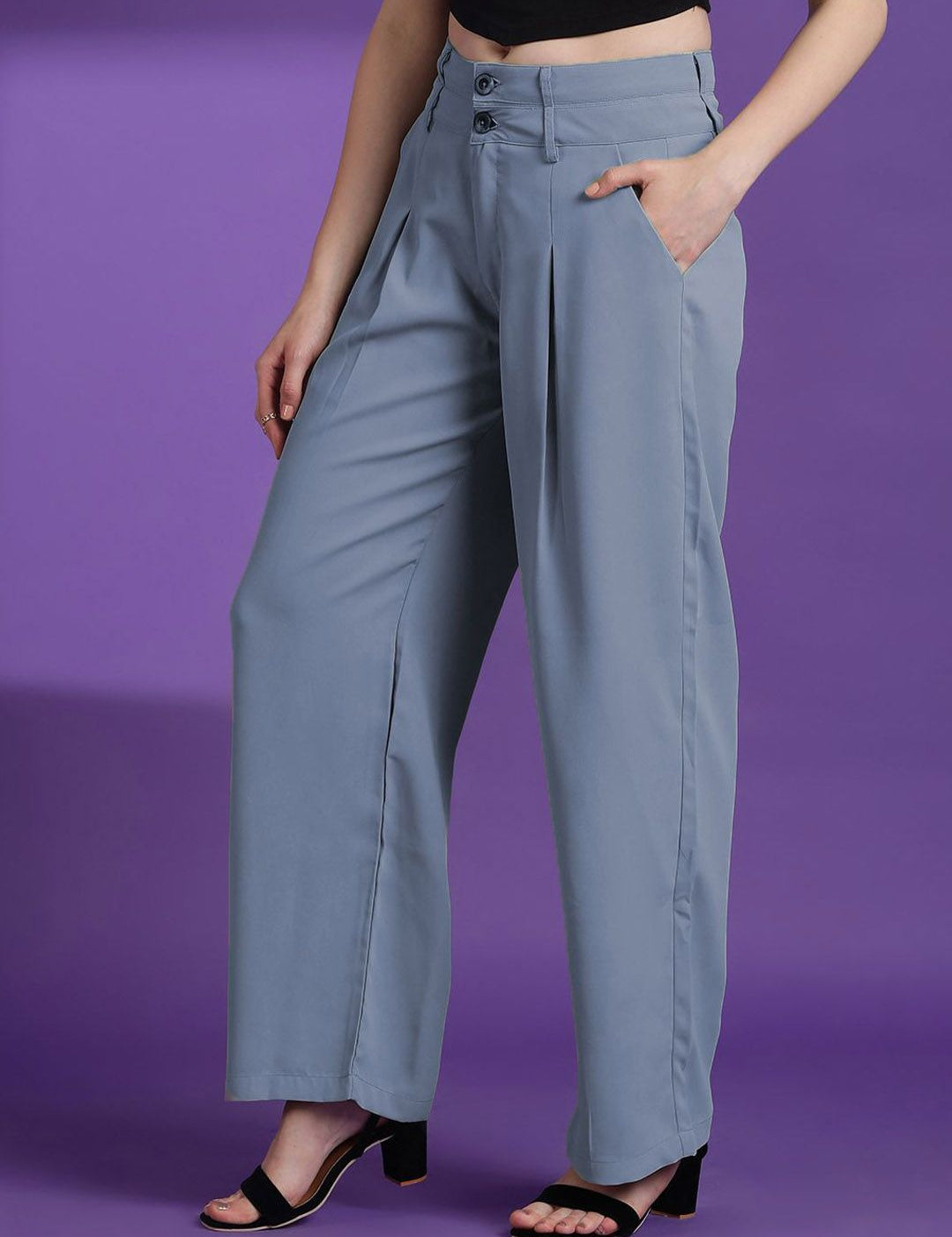 Kotty Women Straight Fit High-Rise Easy Wash Pleated Trousers