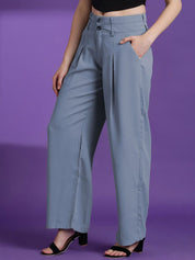 Kotty Women Straight Fit High-Rise Easy Wash Pleated Trousers