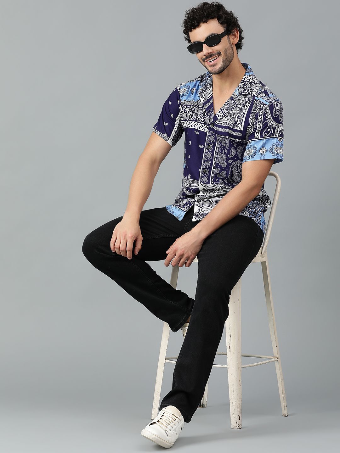 Kotty Men Cuban Collar Ethnic Motifs Printed Casual Shirt