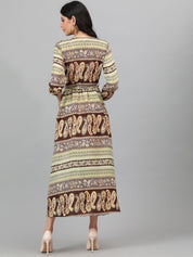 Kotty Brown & Yellow Ethnic Motifs Printed Wrap Maxi Dress
