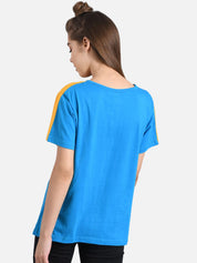 Kotty Women Blue & Yellow Colourblocked Round Neck T-shirt