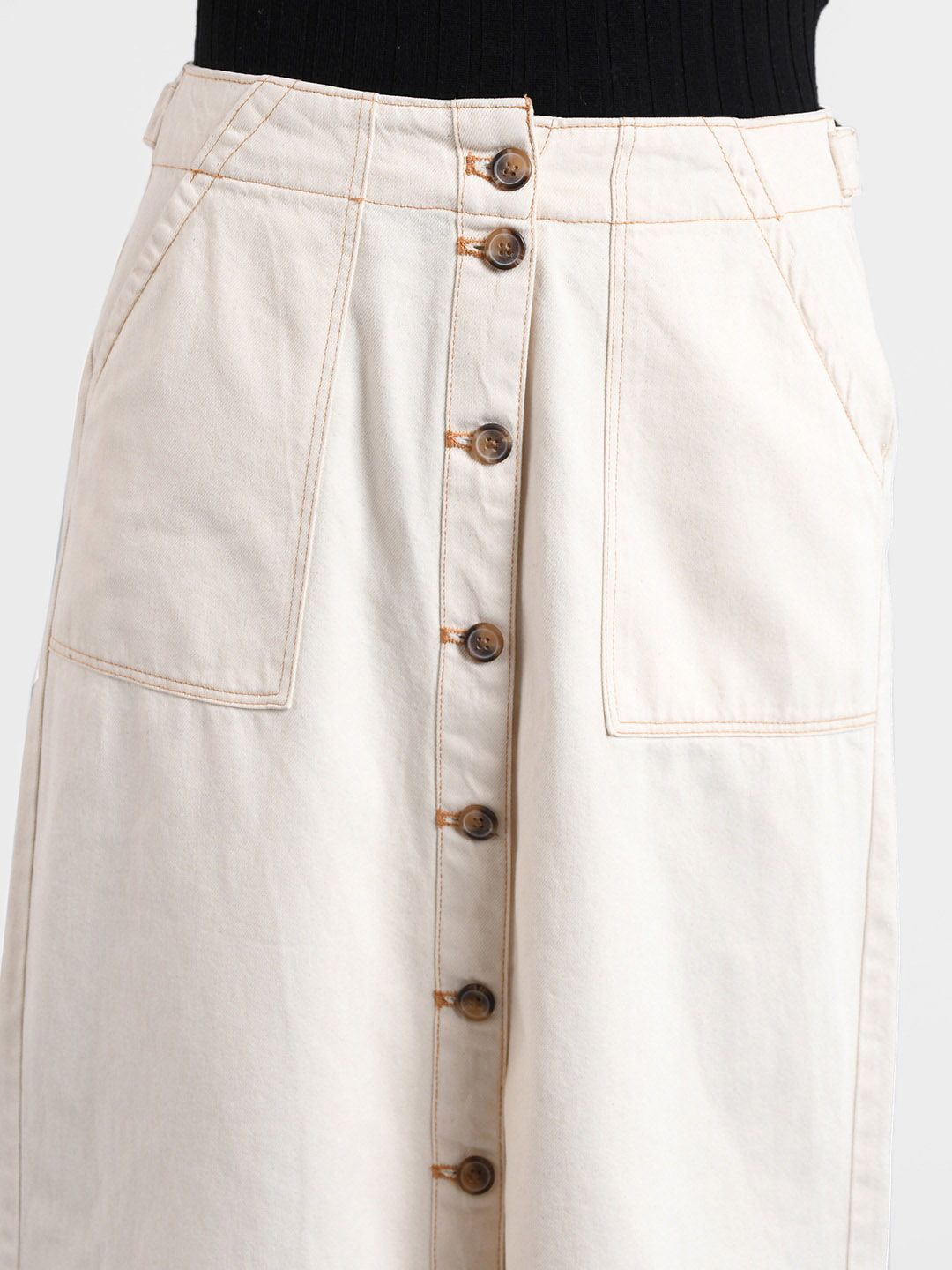 Kotty Women Off-White Solid Denim A-Line Skirt