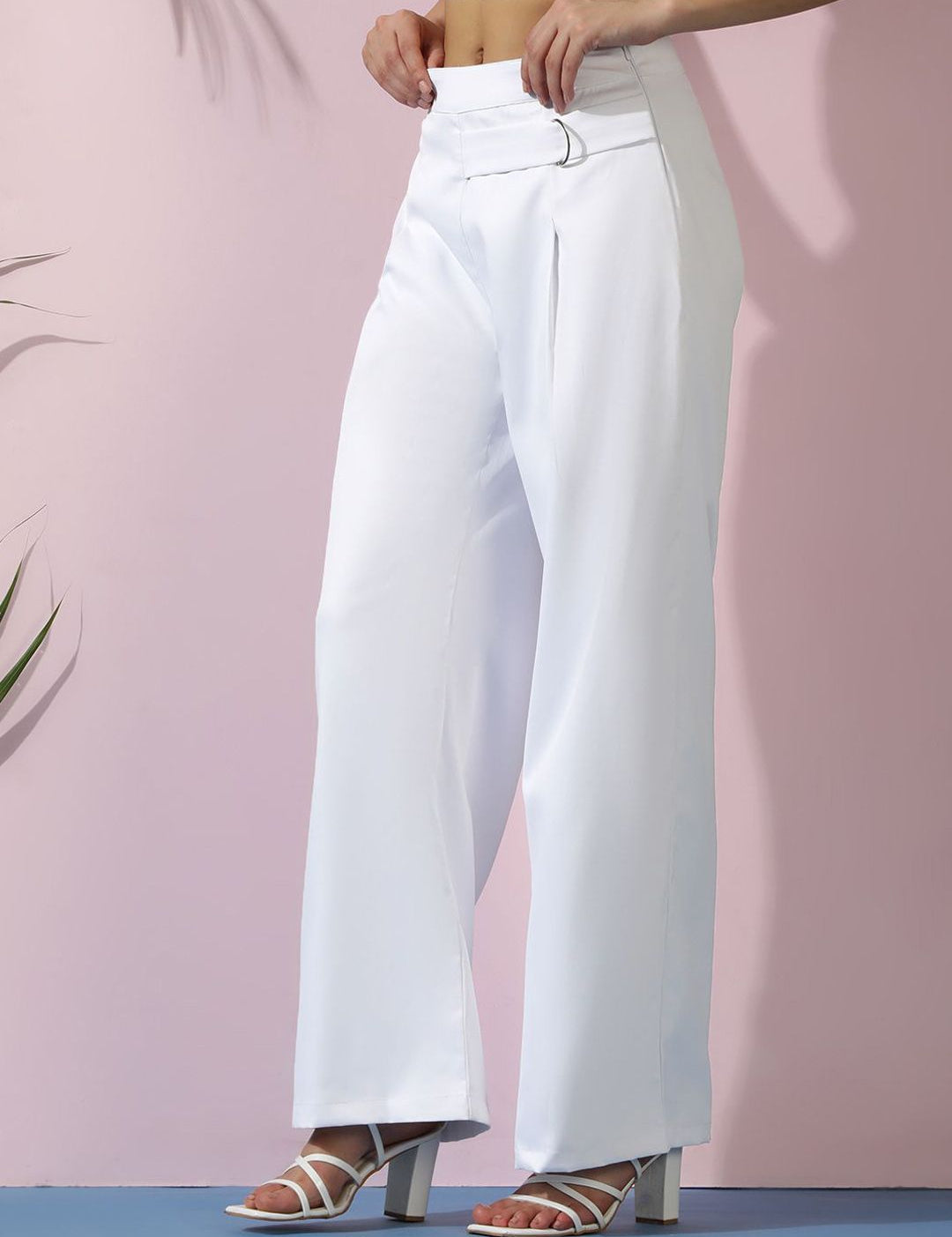 Kotty Women Relaxed Straight Fit High-Rise Easy Wash Wide Leg Trousers