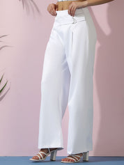 Kotty Women Relaxed Straight Fit High-Rise Easy Wash Wide Leg Trousers