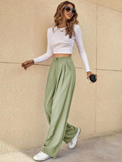 Kotty Green Women Relaxed Straight Leg High-Rise Easy Wash Pleated Parallel Trousers