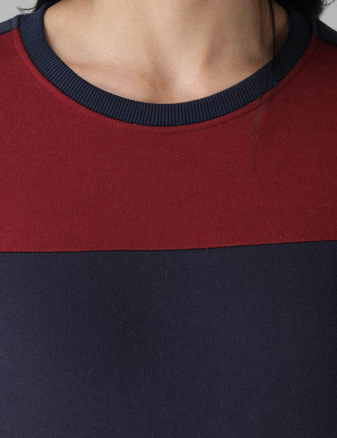 Kotty Women Maroon & Blue Colourblocked Sweatshirt