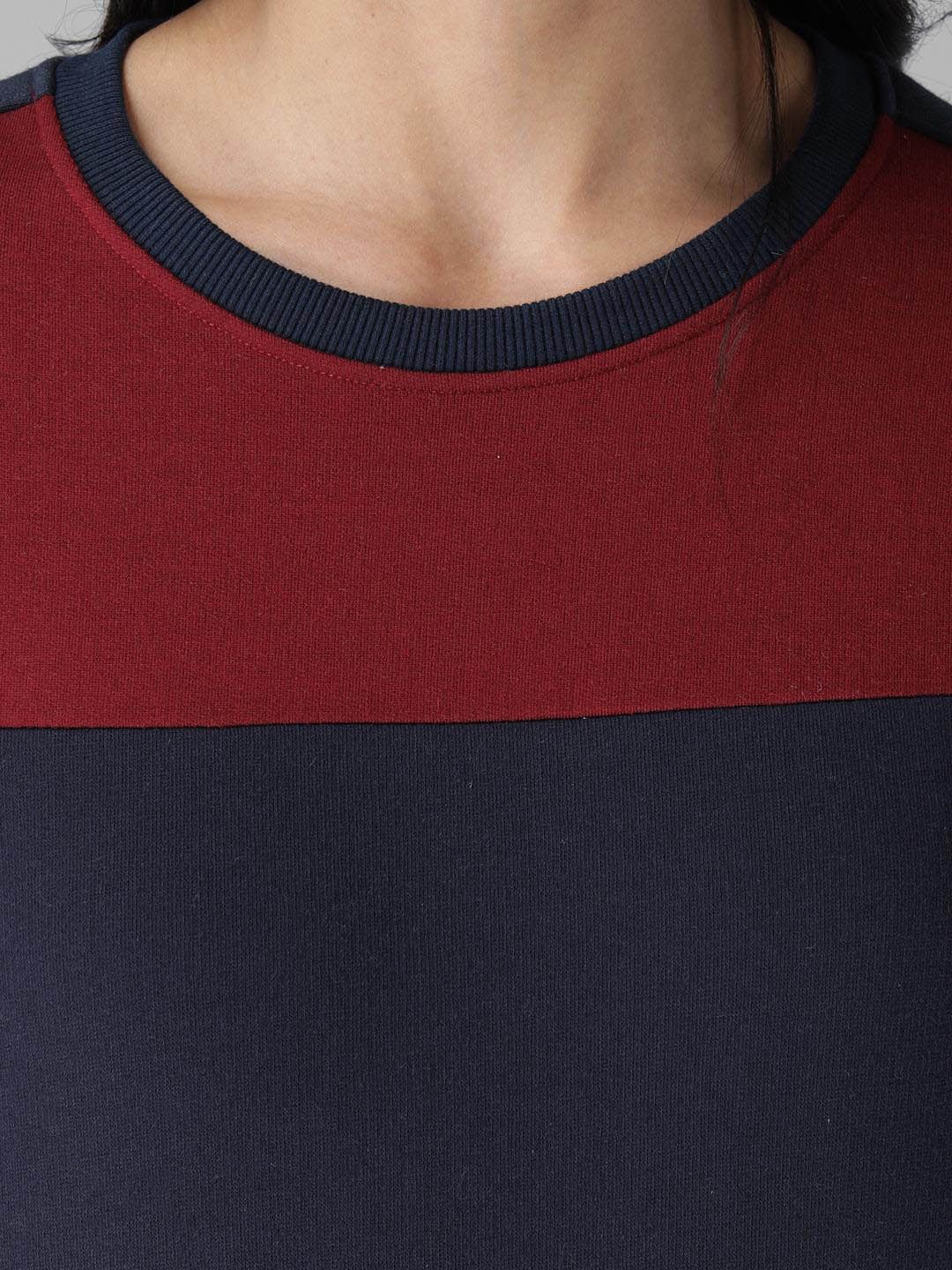 Kotty Women Maroon & Blue Colourblocked Sweatshirt