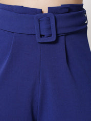 KOTTY BIZwear Women Blue Relaxed Straight Fit High-Rise Easy Wash Pleated Trousers