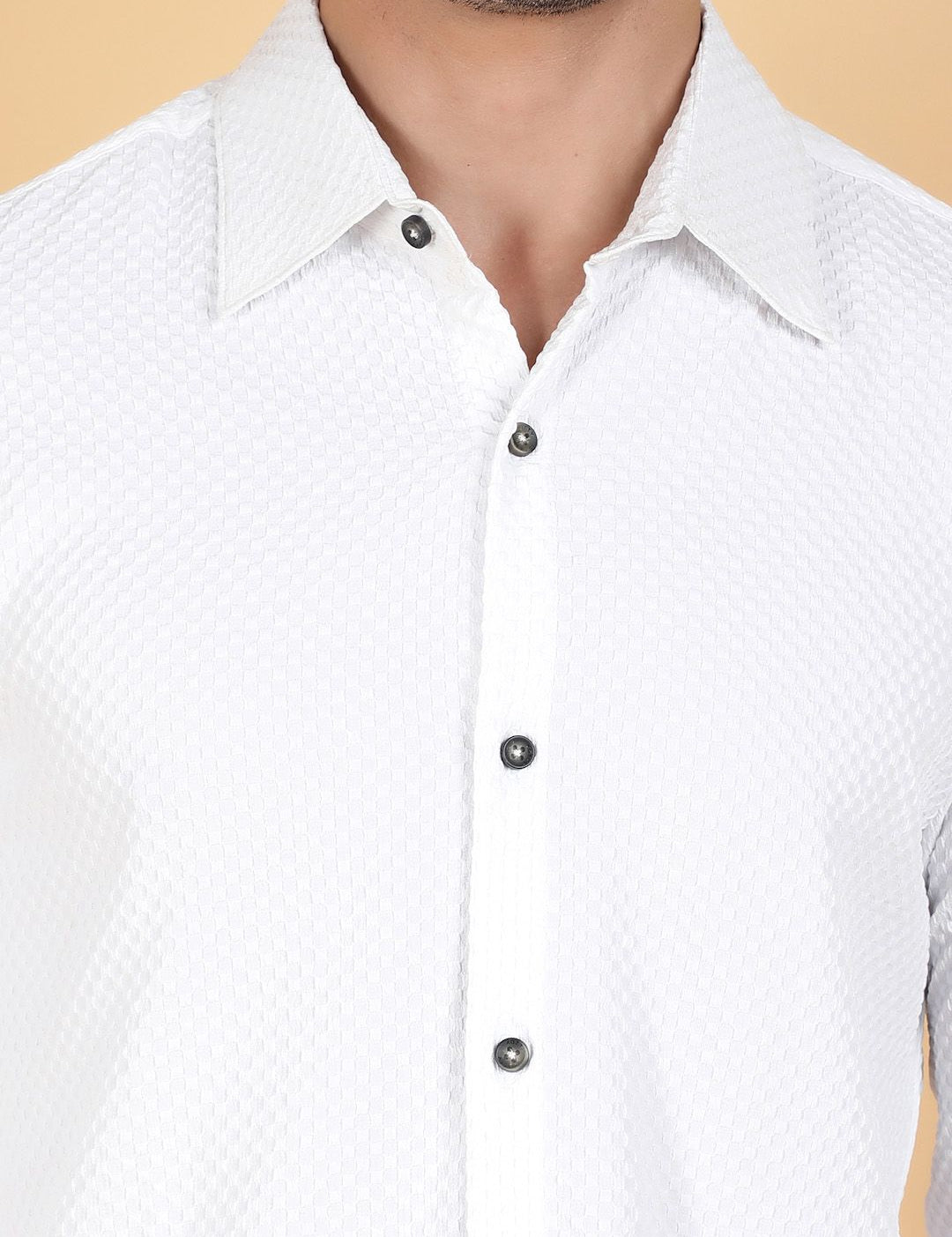 Kotty Men Relaxed Spread Collar Textured Cotton Casual Shirt