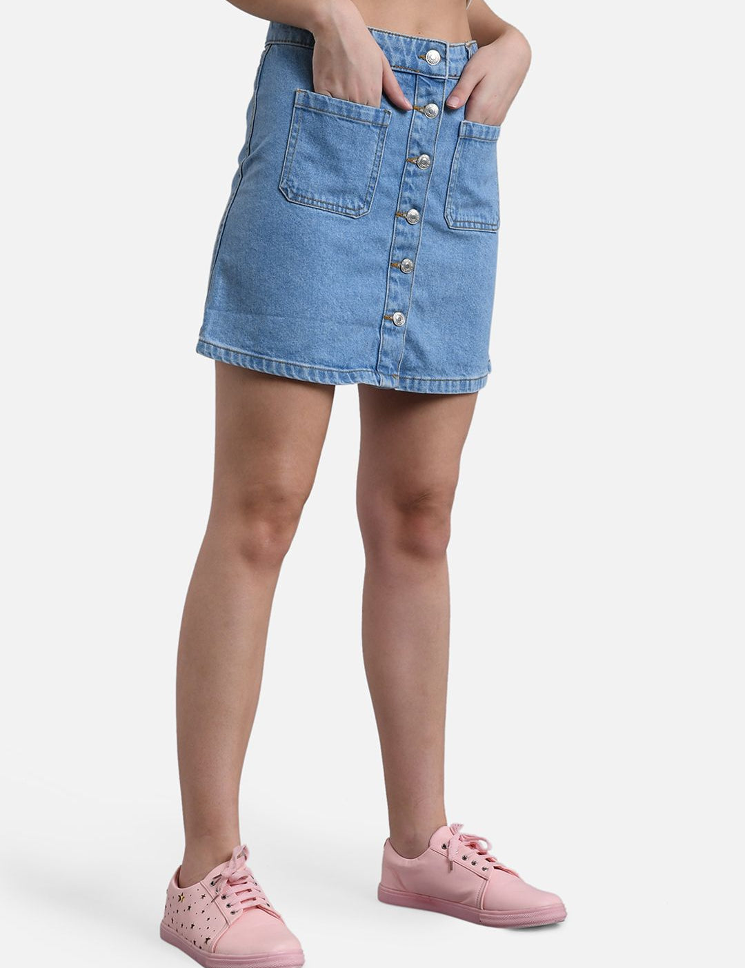 Kotty Women Blue Solid Denim Mini A-Line Skirt