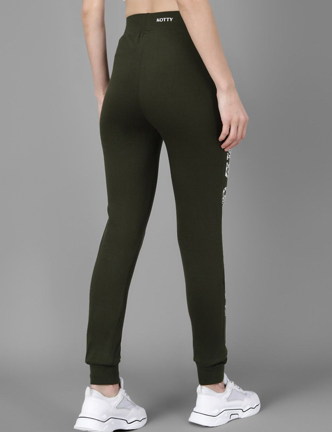 Kotty Women Olive Green & White Printed Joggers