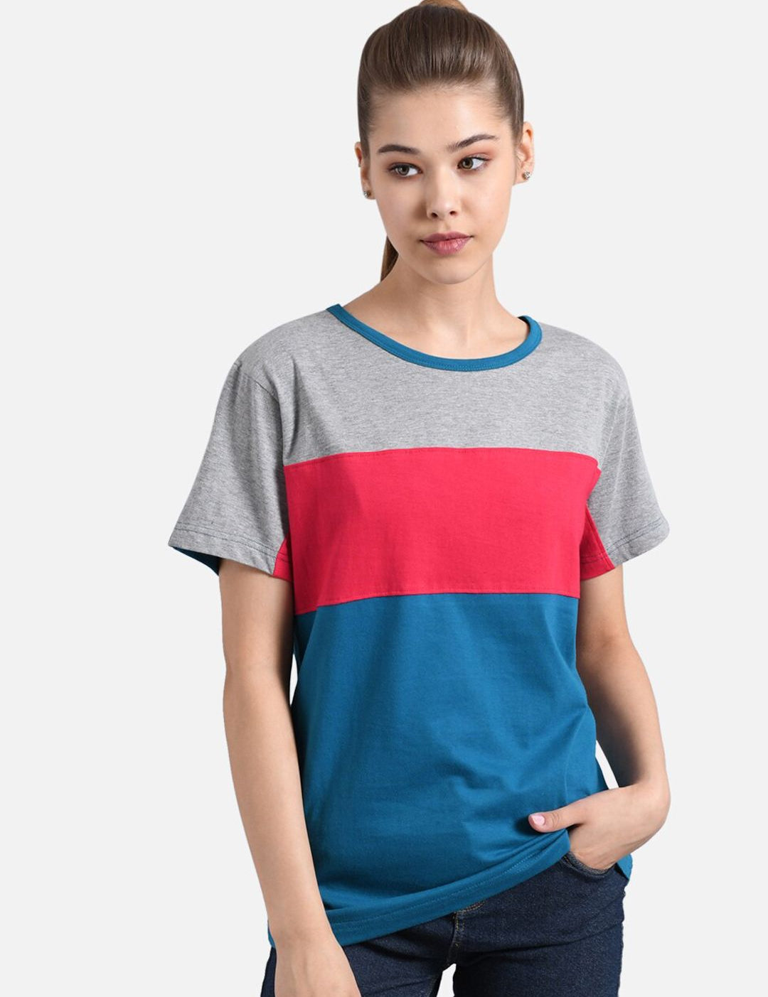 Kotty Women Pack of 2 Colourblocked Round Neck T-shirt