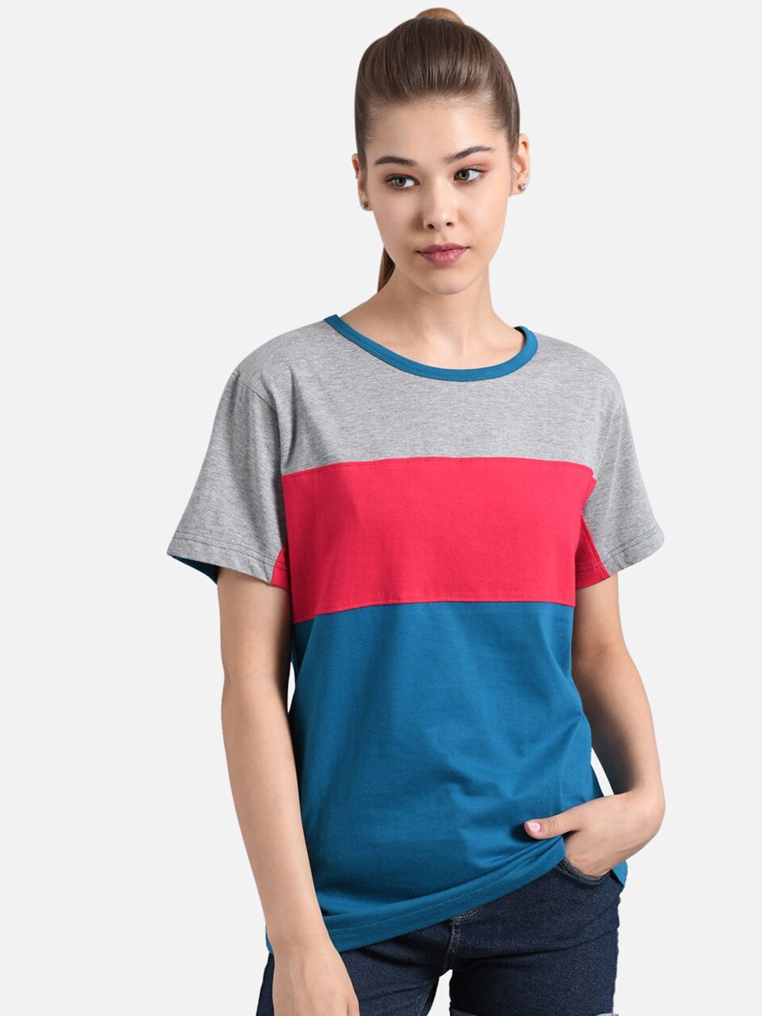 Kotty Women Pack of 2 Colourblocked Round Neck T-shirt