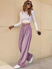 KOTTY BIZwear Women Straight Fit High-Rise Easy Wash Pleated Trousers