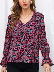 Kotty Floral Printed V-Neck Crepe Top