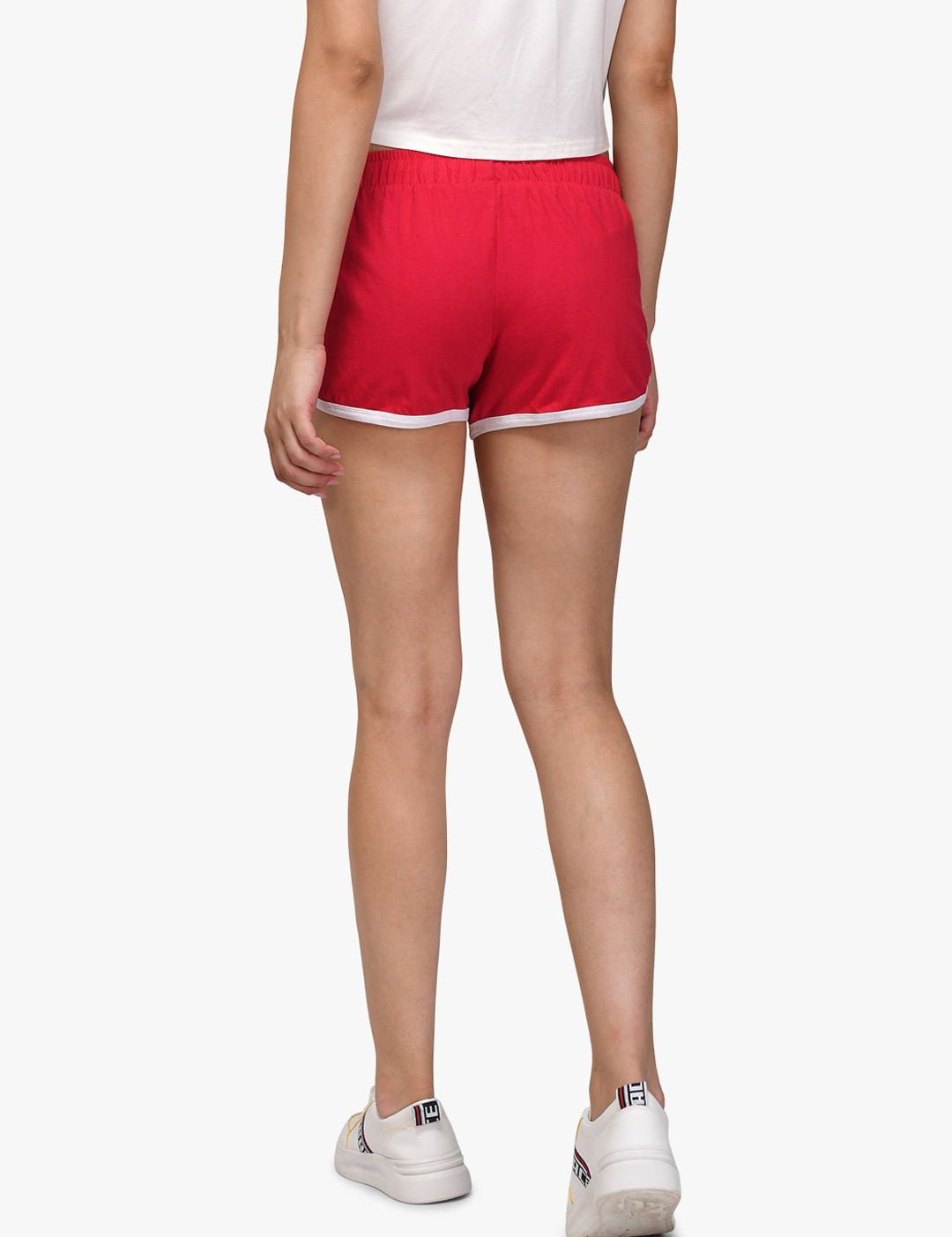 Kotty Women Red And White Colourblocked Regular Fit Hot Pants