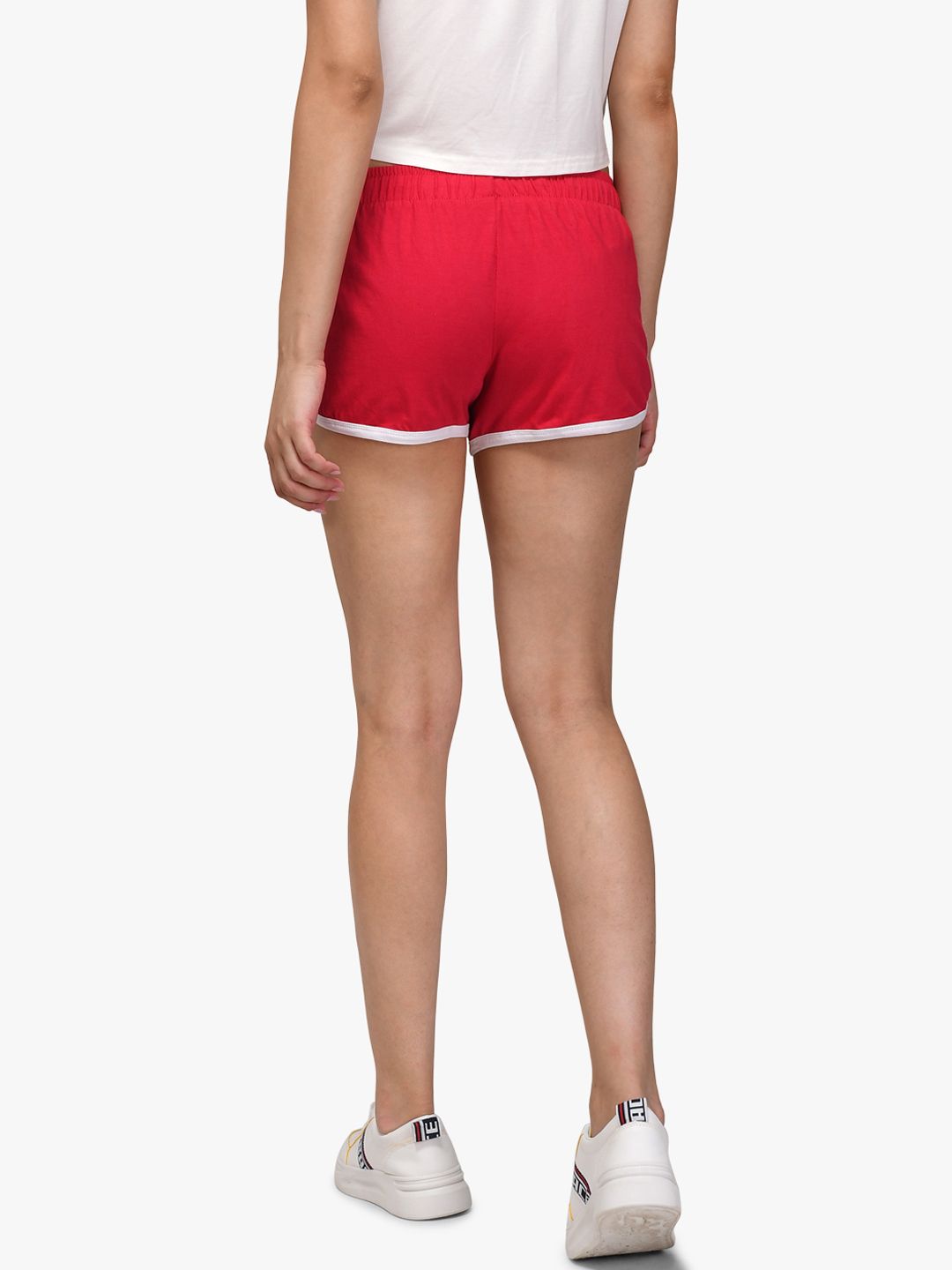 Kotty Women Red And White Colourblocked Regular Fit Hot Pants