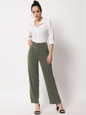 KOTTY BIZwear Women Green Relaxed Straight Leg Straight Fit High-Rise Trousers