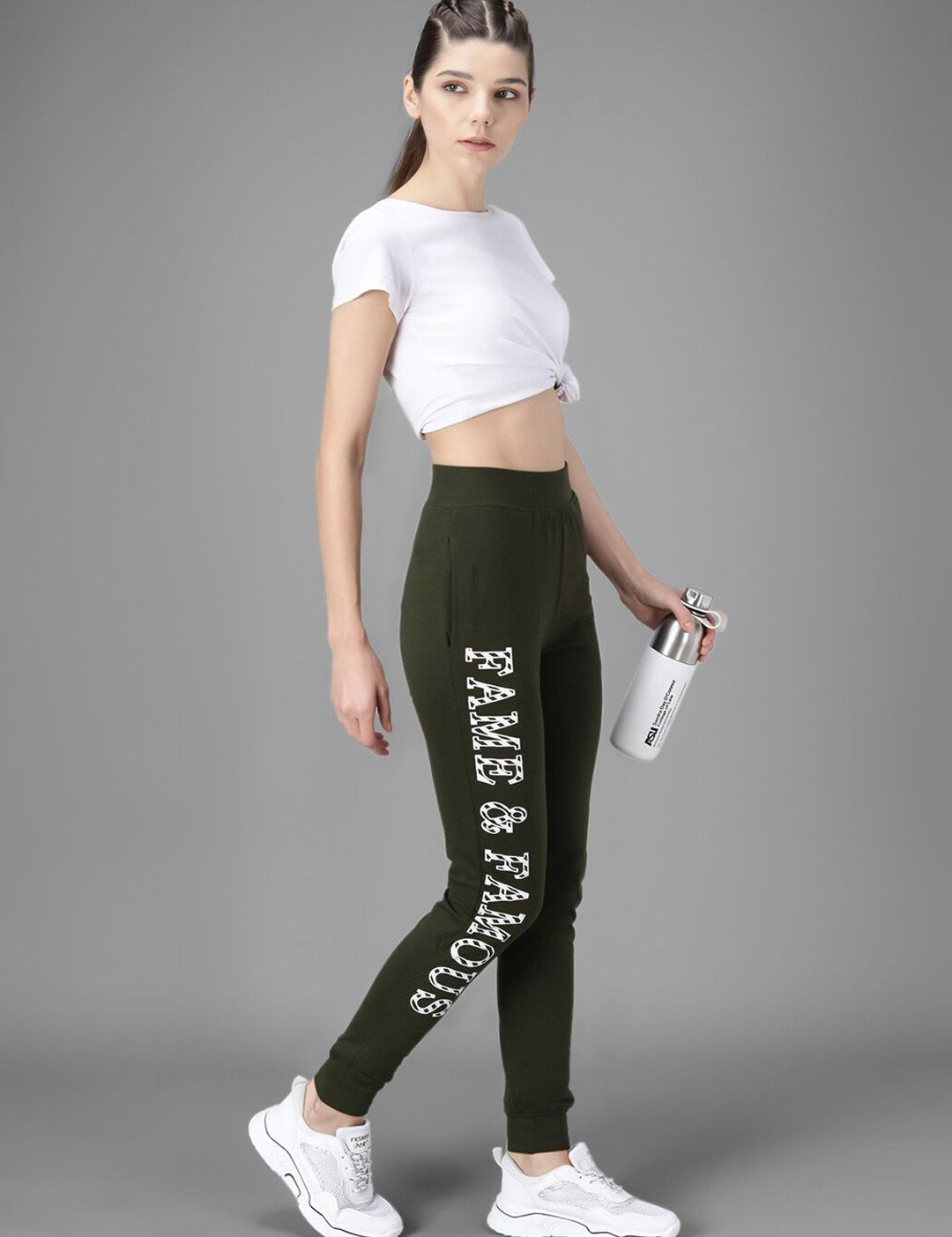 Kotty Women Olive Green & White Printed Joggers