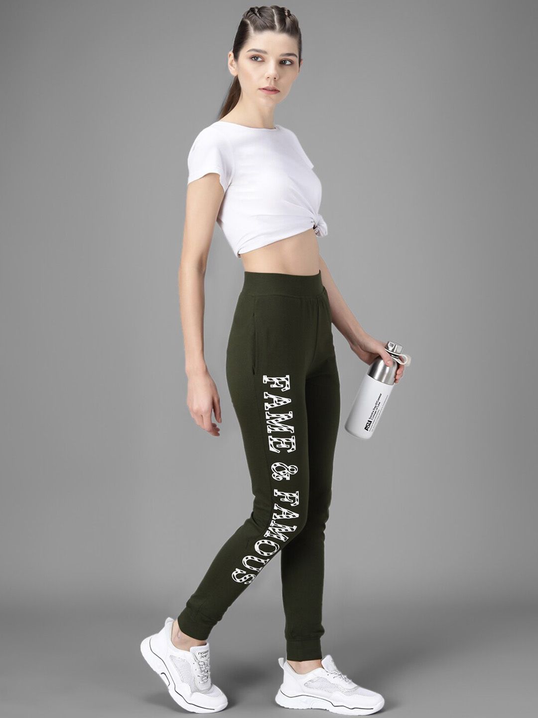 Kotty Women Olive Green & White Printed Joggers