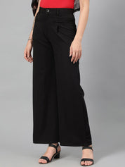 Kotty Women Black Relaxed Straight Leg Fit High-Rise Easy Wash Parallel Trousers