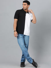 Kotty White & Black Colourblocked Polo Collar T-shirt