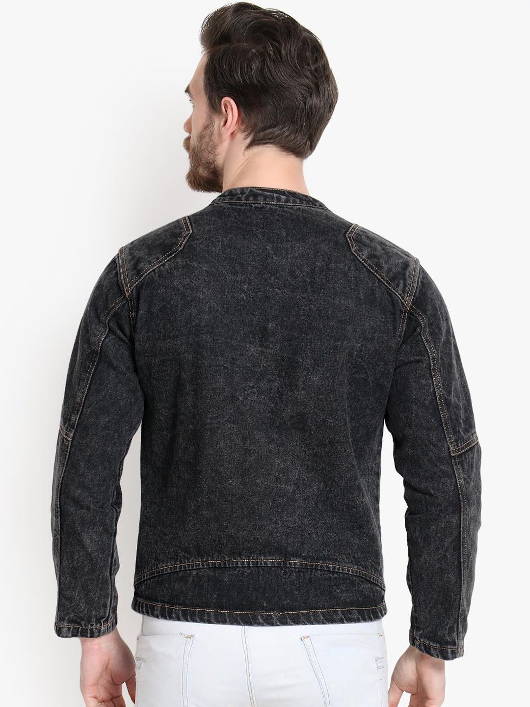 Kotty Men Black Solid Denim Jacket