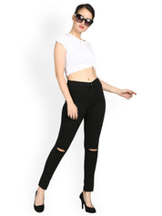 Kotty Women Black Skinny Fit High-Rise Slash Knee Jeans