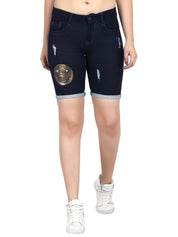 Kotty Women Blue Solid Regular Fit Denim Shorts