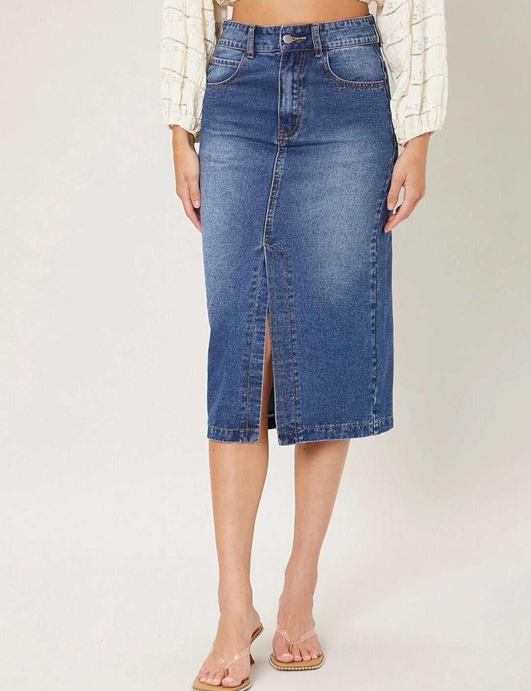 Kotty Front Slit Pencil Midi Skirt