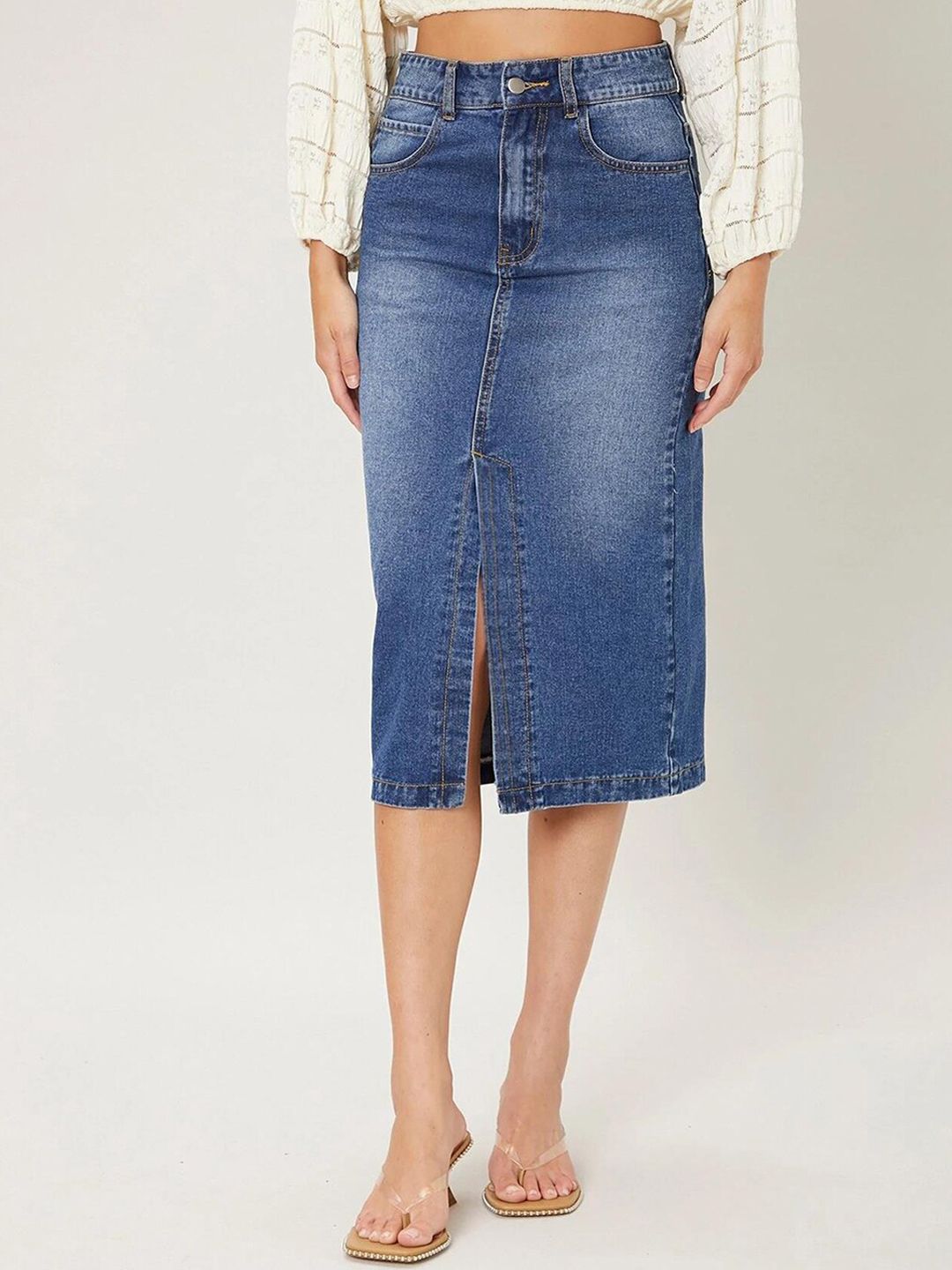 Kotty Front Slit Pencil Midi Skirt