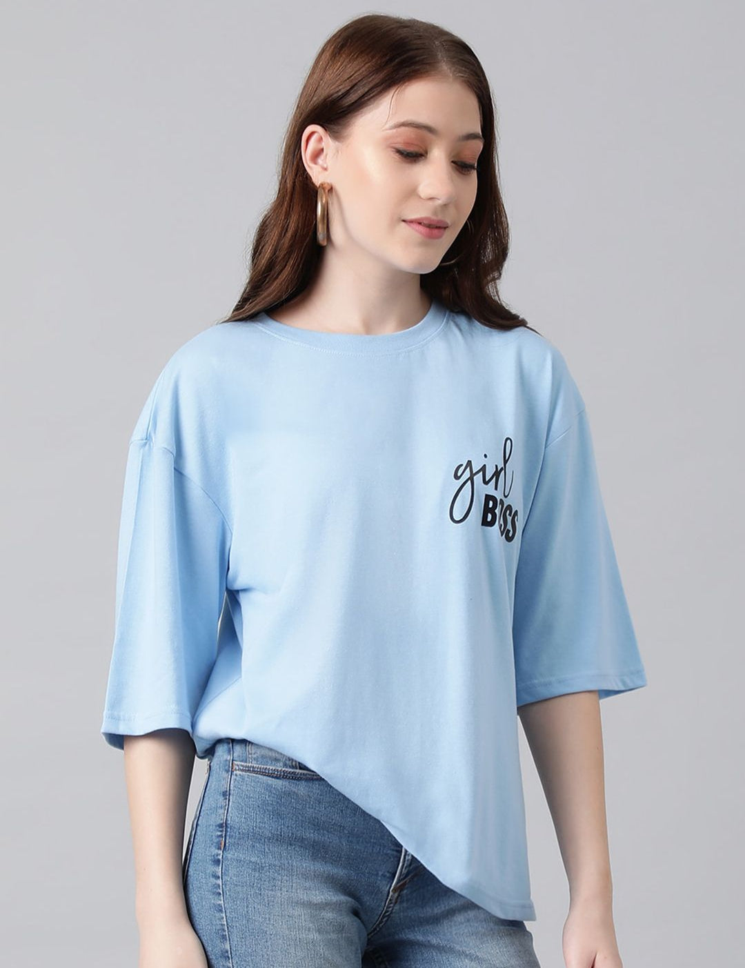 Kotty Typography Printed Drop-Shoulder Sleeves Oversized T-shirt