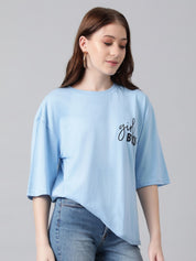 Kotty Typography Printed Drop-Shoulder Sleeves Oversized T-shirt