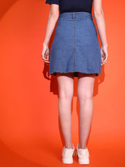 Stylecast X KOTTY Basics Blue High-Waist A-Line Denim Skirt