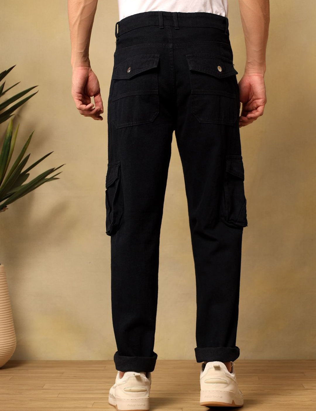 Kotty Men Relaxed Fit Mid-Rise Stretchable Cotton Utility Cargo Jeans