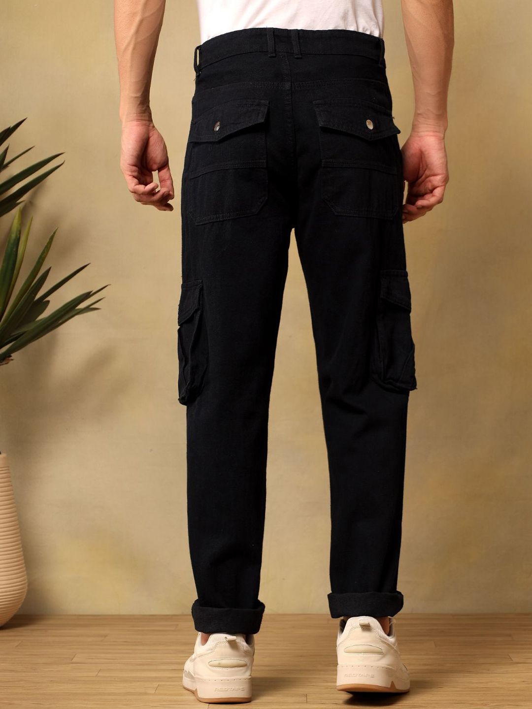 Kotty Men Relaxed Fit Mid-Rise Stretchable Cotton Utility Cargo Jeans