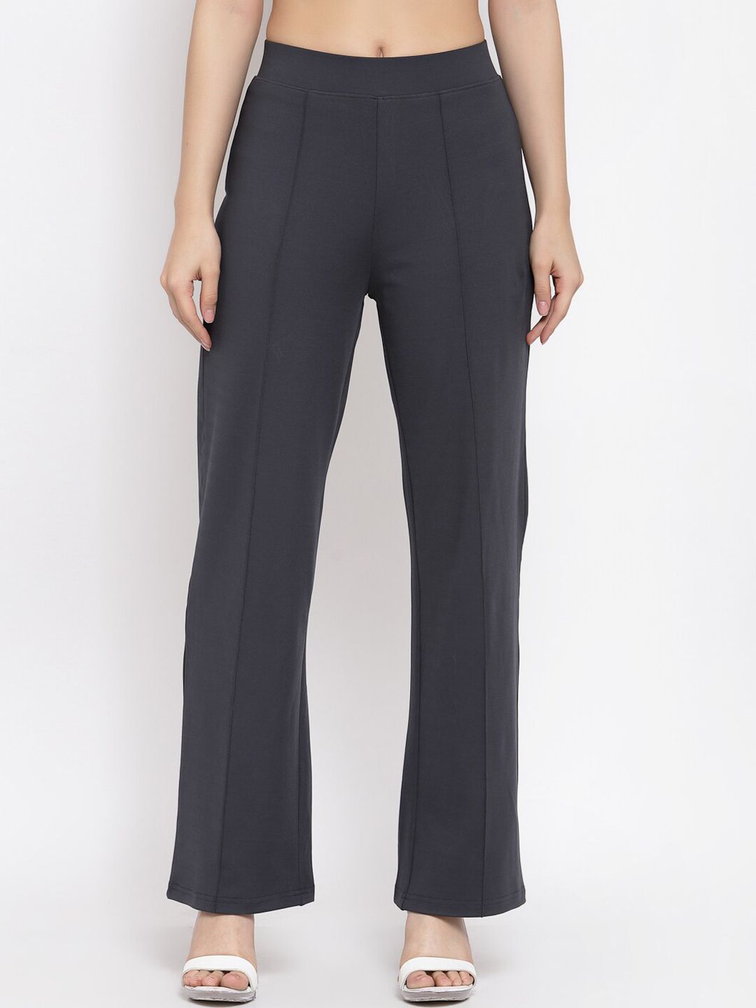 Kotty Women Black Flared High-Rise Parallel Trousers