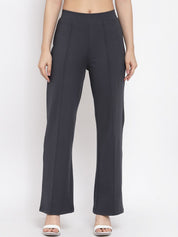 Kotty Women Black Flared High-Rise Parallel Trousers
