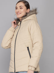 Kotty Women Beige Solid Longline Puffer Jacket