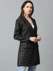 KOTTY BIZwear Black Checked Double-Breasted Overcoat