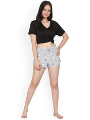 Kotty Women Grey Printed Lounge Shorts KTTSLEEPSHORTS228