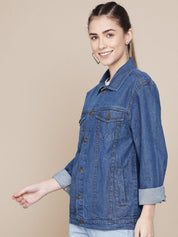 Kotty Women Spread Collar Solid Cotton Casual Denim Jacket