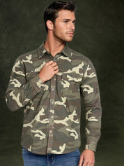 Kotty Men Spread Collar Camouflage Printed Denim Cotton Jacket